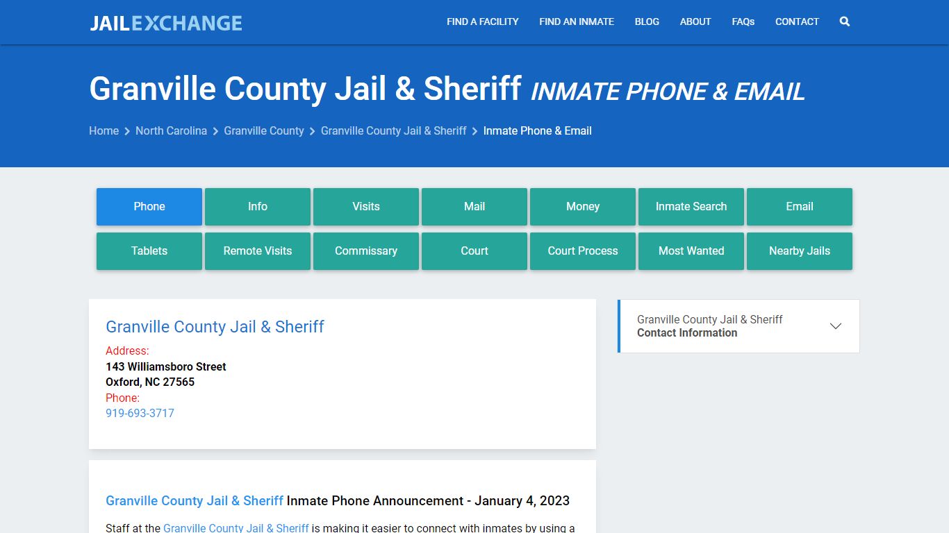 Inmate Phone - Granville County Jail & Sheriff, NC - Jail Exchange